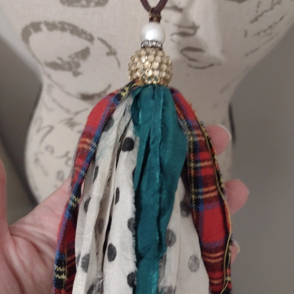 Plaid and Polka Dot Tassel Necklace